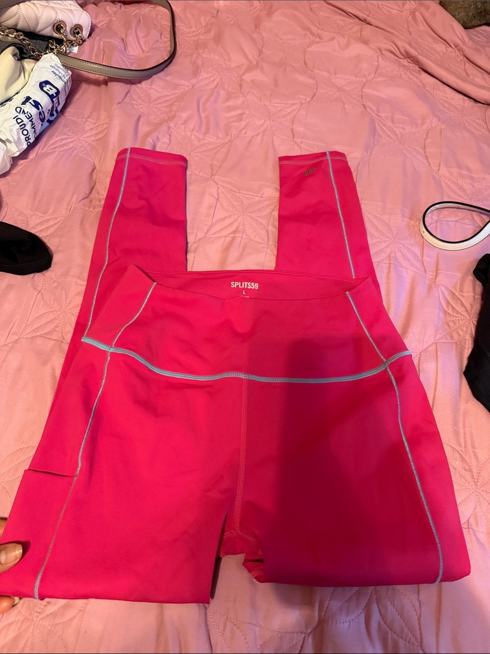 Splits59 Hot Pink Leggings with Contrast Stitching